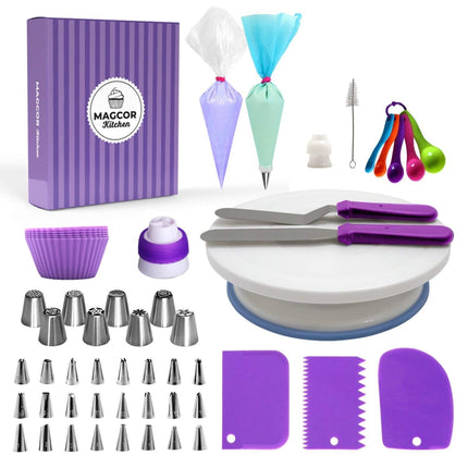 60 PCS/Set Cake Turntable Set Decorating Table Decorating Mouth Silicone Bag Baking DIY Combination-garmade.com