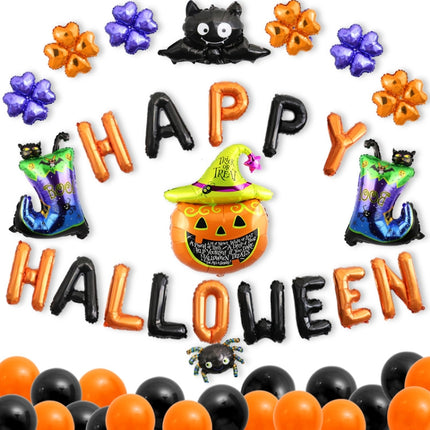 Halloween Aluminum Film Balloon Set Bar Ktv Shopping Mall Ghost Festival Flag Pulling Decoration Set, Style:Set 1-garmade.com