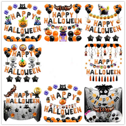 Halloween Aluminum Film Balloon Set Bar Ktv Shopping Mall Ghost Festival Flag Pulling Decoration Set, Style:Set 1-garmade.com