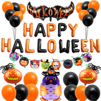 Halloween Aluminum Film Balloon Set Bar Ktv Shopping Mall Ghost Festival Flag Pulling Decoration Set, Style:Set4-garmade.com