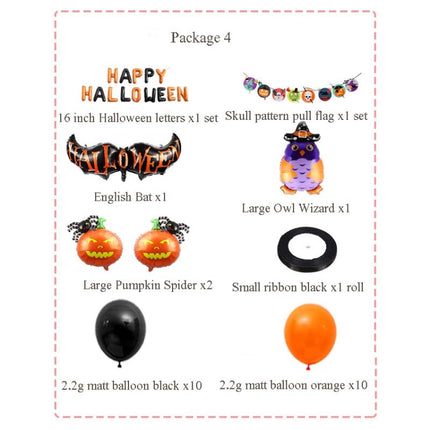 Halloween Aluminum Film Balloon Set Bar Ktv Shopping Mall Ghost Festival Flag Pulling Decoration Set, Style:Set4-garmade.com