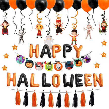 Halloween Aluminum Film Balloon Set Bar Ktv Shopping Mall Ghost Festival Flag Pulling Decoration Set, Style:Set 8-garmade.com