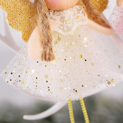 4 PCS Christmas Plush Net Yarn Sequined Angel Charm Children Doll Gift Christmas Tree Pendant, Style:Plush Hat(Gold)-garmade.com