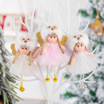 4 PCS Christmas Plush Net Yarn Sequined Angel Charm Children Doll Gift Christmas Tree Pendant, Style:Plush Hat(Gold)-garmade.com