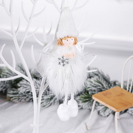 Christmas Decoration Plush Girl Angel Pendant Christmas Tree Pendant Gift, Size: Snowflake Angel(White)-garmade.com