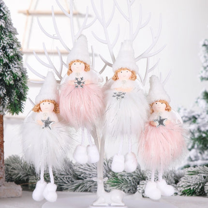 Christmas Decoration Plush Girl Angel Pendant Christmas Tree Pendant Gift, Size: Snowflake Angel(White)-garmade.com