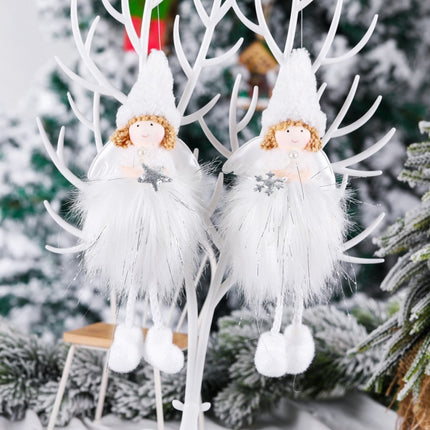 Christmas Decoration Plush Girl Angel Pendant Christmas Tree Pendant Gift, Size: Five Star Angel(White)-garmade.com