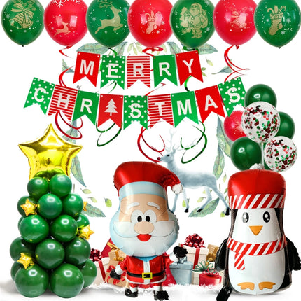 12 Inch Christmas Balloon Combination Set Christmas Scene Decoration(Red And Green Flag Set)-garmade.com