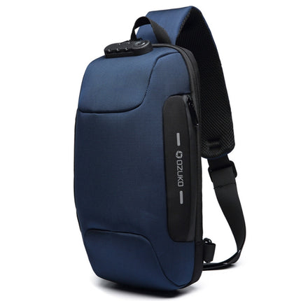 OZUKO 9223 Anti-theft Men Chest Bag Waterproof Crossbody Bag with External USB Charging Port, Style:Standard Size(Blue)-garmade.com