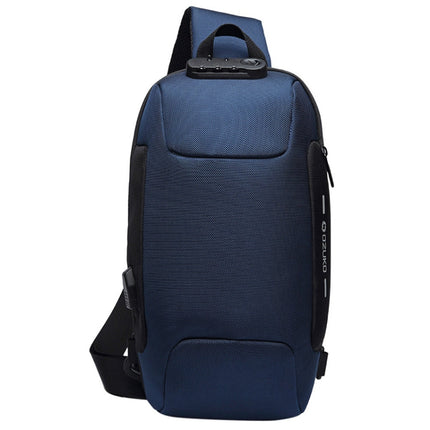 OZUKO 9223 Anti-theft Men Chest Bag Waterproof Crossbody Bag with External USB Charging Port, Style:Standard Size(Blue)-garmade.com
