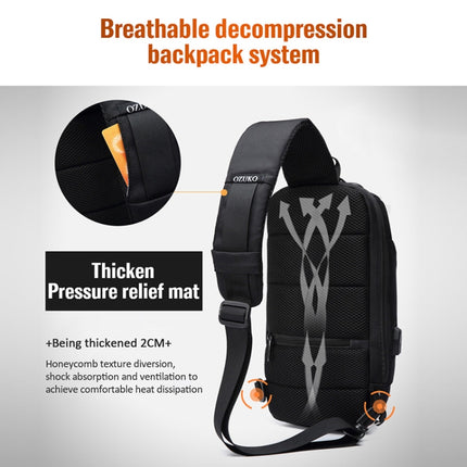OZUKO 9223 Anti-theft Men Chest Bag Waterproof Crossbody Bag with External USB Charging Port, Style:Standard Size(Dark Gray)-garmade.com