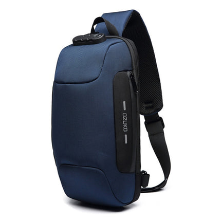 OZUKO 9223 Anti-theft Men Chest Bag Waterproof Crossbody Bag with External USB Charging Port, Style:Large Size(Blue)-garmade.com