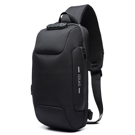 OZUKO 9223 Anti-theft Men Chest Bag Waterproof Crossbody Bag with External USB Charging Port, Style:Large Size(Black)-garmade.com