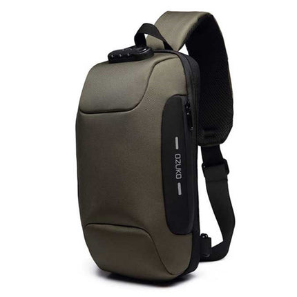 OZUKO 9223 Anti-theft Men Chest Bag Waterproof Crossbody Bag with External USB Charging Port, Style:Large Size(Army Green)-garmade.com