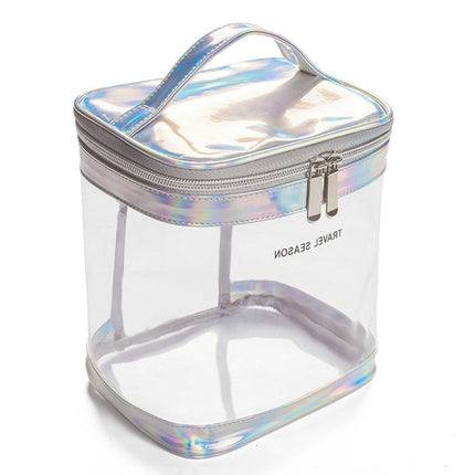 Travel Waterproof Transparent Cosmetic Bag Multi-functional Anti-wrinkle & Odor-free Wash Storage Bag, Color:Silver Gray, Style:Cylinder-garmade.com