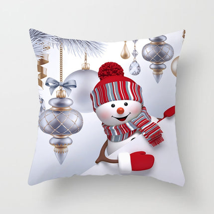 Christmas Peach Skin Sofa Pillowcase Cartoon Living Room Bedroom Pillowcase Without Pillow Core(Snowman 2)-garmade.com