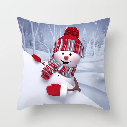 Christmas Peach Skin Sofa Pillowcase Cartoon Living Room Bedroom Pillowcase Without Pillow Core(Snowman 4)-garmade.com