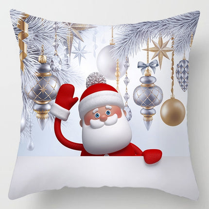 Christmas Peach Skin Sofa Pillowcase Cartoon Living Room Bedroom Pillowcase Without Pillow Core(Santa Claus 5)-garmade.com
