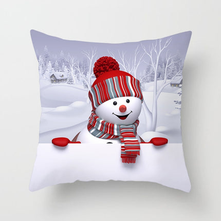 Christmas Peach Skin Sofa Pillowcase Cartoon Living Room Bedroom Pillowcase Without Pillow Core(Snowman 7)-garmade.com