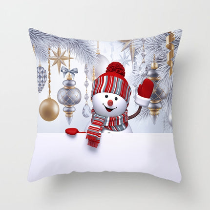 Christmas Peach Skin Sofa Pillowcase Cartoon Living Room Bedroom Pillowcase Without Pillow Core(Snowman 8)-garmade.com