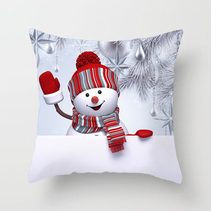 Christmas Peach Skin Sofa Pillowcase Cartoon Living Room Bedroom Pillowcase Without Pillow Core(Snowman 11)-garmade.com