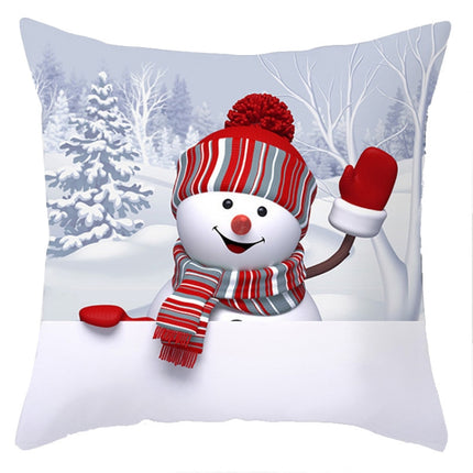 Christmas Peach Skin Sofa Pillowcase Cartoon Living Room Bedroom Pillowcase Without Pillow Core(Snowman 12)-garmade.com