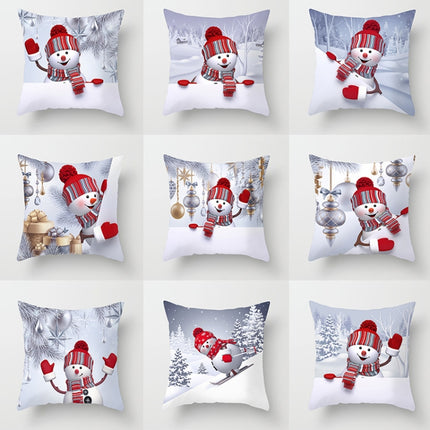 Christmas Peach Skin Sofa Pillowcase Cartoon Living Room Bedroom Pillowcase Without Pillow Core(Snowman 12)-garmade.com