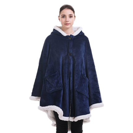 Flannel Solid Color Soft and Warm Shawl Blanket, Colour: Navy-garmade.com