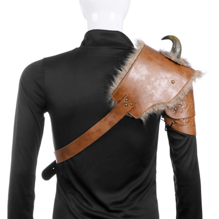Halloween Carnival PU Leather Adult Men Medieval Viking Armor Shoulder Armor, Size: One Size(Left)-garmade.com