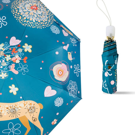 Small Fresh Vinyl Folding Cartoon Forest Rain and Sun Dual-use Umbrella, Style:Automatic-garmade.com