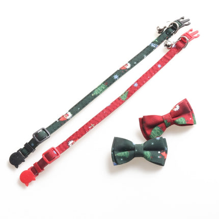 4 PCS Christmas Snowman & Tree Pattern Pet Collar with Bells, Style:With Bow(Red)-garmade.com