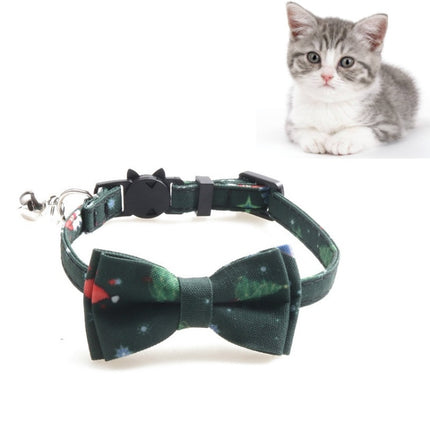 4 PCS Christmas Snowman & Tree Pattern Pet Collar with Bells, Style:With Bow(Green)-garmade.com