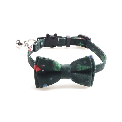 4 PCS Christmas Snowman & Tree Pattern Pet Collar with Bells, Style:With Bow(Green)-garmade.com