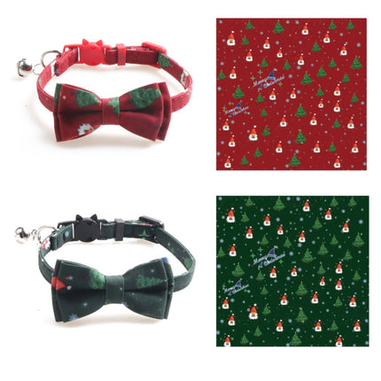 4 PCS Christmas Snowman & Tree Pattern Pet Collar with Bells, Style:Without Bow(Green)-garmade.com