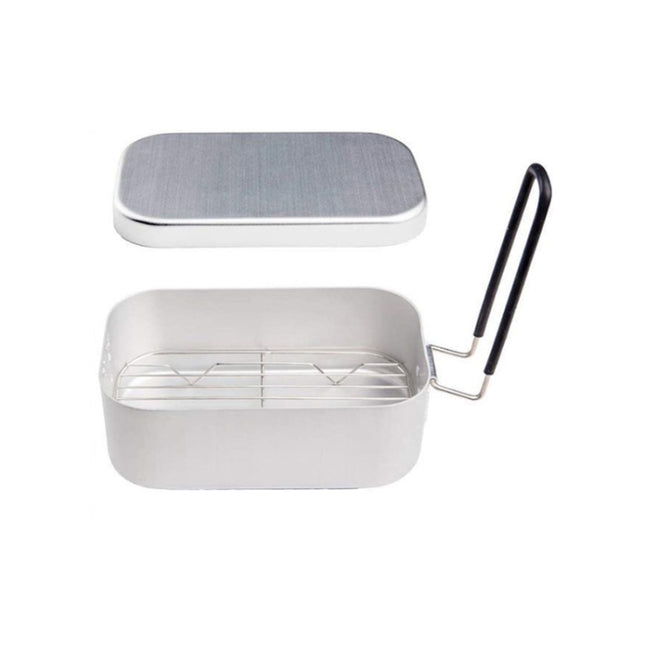Outdoor Travel Camping Camping Lunch Box Portable Foldable Aluminum Lunch Box Retro Lunch Box Small, Style:Lunch Box And Steaming Rack-garmade.com
