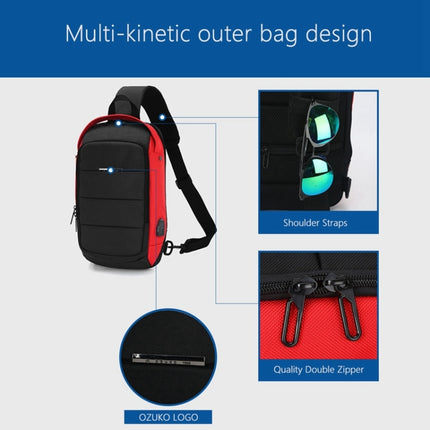 Ozuko 9068 Men Chest Bag Waterproof Shoulder Messenger Bag with External USB Charging Port(Blue)-garmade.com