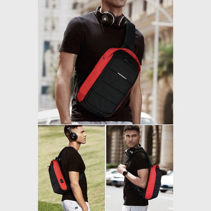 Ozuko 9068 Men Chest Bag Waterproof Shoulder Messenger Bag with External USB Charging Port(Black+Red)-garmade.com