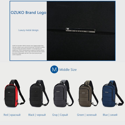 Ozuko 9068 Men Chest Bag Waterproof Shoulder Messenger Bag with External USB Charging Port(Black+Red)-garmade.com