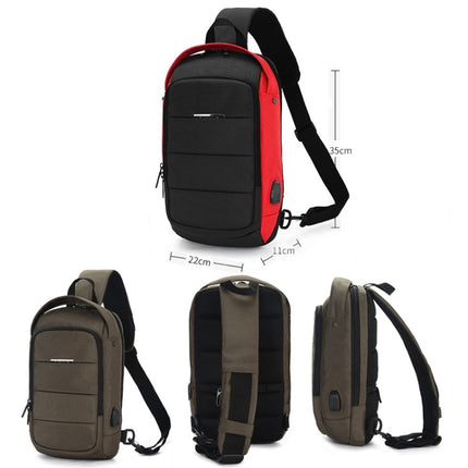Ozuko 9068 Men Chest Bag Waterproof Shoulder Messenger Bag with External USB Charging Port(Army Green)-garmade.com