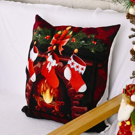 Christmas Ornaments Flannel Pillowcase Cartoon Printing Square Pillowcase Without Pillow Core(Christmas Socks)-garmade.com