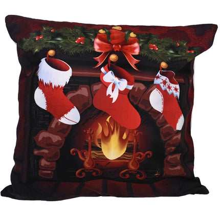 Christmas Ornaments Flannel Pillowcase Cartoon Printing Square Pillowcase Without Pillow Core(Christmas Socks)-garmade.com
