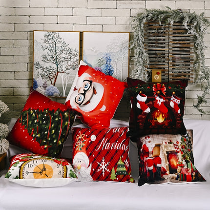 Christmas Ornaments Flannel Pillowcase Cartoon Printing Square Pillowcase Without Pillow Core(Christmas Tree Old Man)-garmade.com