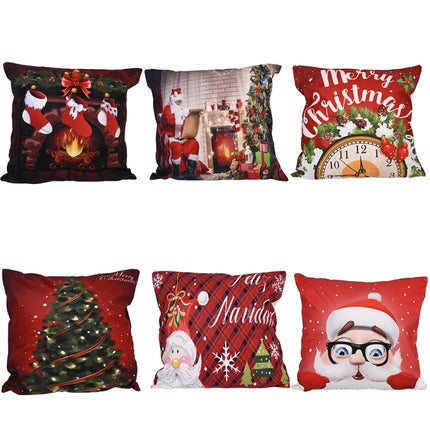 Christmas Ornaments Flannel Pillowcase Cartoon Printing Square Pillowcase Without Pillow Core(Santa Claus Fireplace)-garmade.com