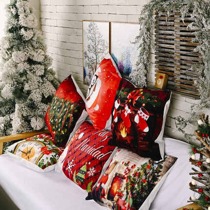 Christmas Ornaments Flannel Pillowcase Cartoon Printing Square Pillowcase Without Pillow Core(Christmas Tree Old Man)-garmade.com