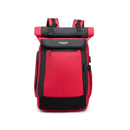 Ozuko 9066 Waterproof Travel Computer Backpack with External USB Charging Port(Red)-garmade.com