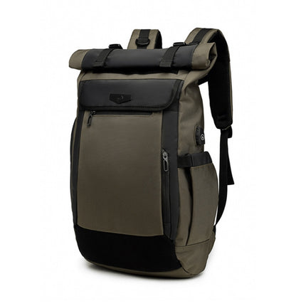 Ozuko 9066 Waterproof Travel Computer Backpack with External USB Charging Port(Army Green)-garmade.com