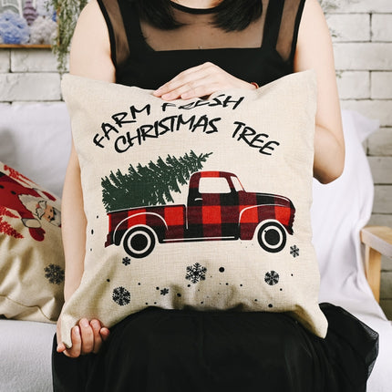 Christmas Decorations Linen Pillowcases Square Pillowcases Without Pillow Core(Red and Black Car)-garmade.com