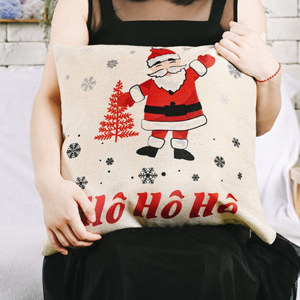 Christmas Decorations Linen Pillowcases Square Pillowcases Without Pillow Core(HOHO Santa Claus)-garmade.com