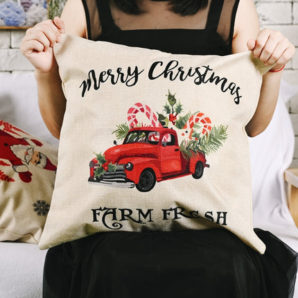 Christmas Decorations Linen Pillowcases Square Pillowcases Without Pillow Core(Red Car)-garmade.com