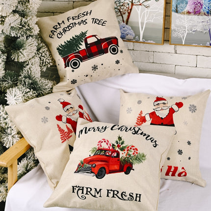 Christmas Decorations Linen Pillowcases Square Pillowcases Without Pillow Core(Santa Claus)-garmade.com